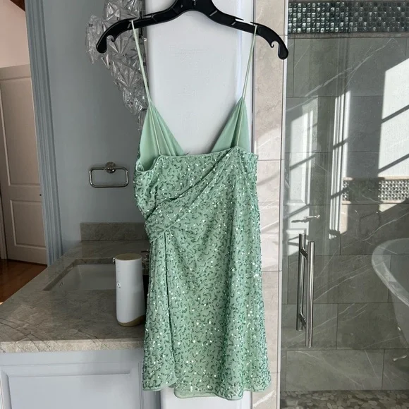 ALICE + OLIVIA CELESTINE EMBROIDERED WRAP DRAPED MINI DRESS - Picture 14 of 15